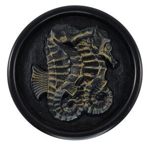 Vintage Chalkware Seahorse Plaque Wall Hanging Black